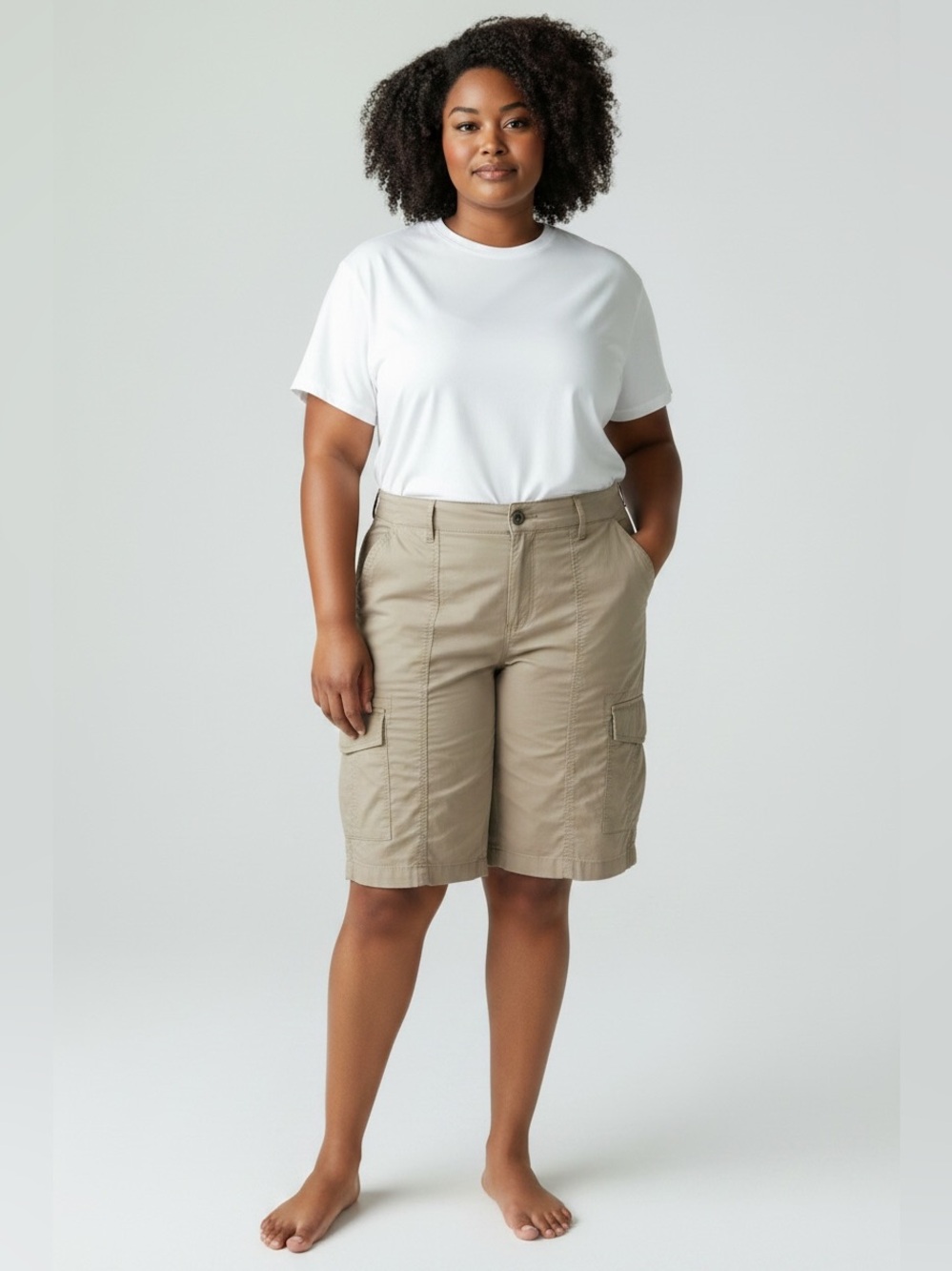 Caribbean Joe Womens Size 12 Beige Cargo Bermuda Shorts FLAW Vintage Surplus